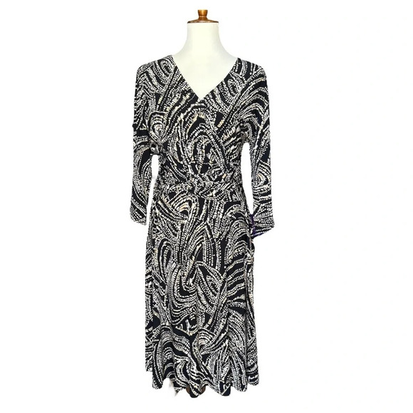 Vintage Evan Picone Faux Wrap Dress Size 12, V-Neck, Midi, Lightweight, Summer - Picture 1 of 11